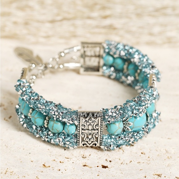 🔥🔥sale🔥🔥Green western turquoise beads rhinestone carved bracelet - Picture 5 of 5